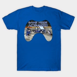 Blue and silver color on Race track Game Mode Activated T-Shirt